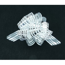 1.25" Wide Pull Bow Ribbon With 14 Loops - Silver Metallic Solid and Sheer Stripes (Lot of 1 Bow) SALE ITEM